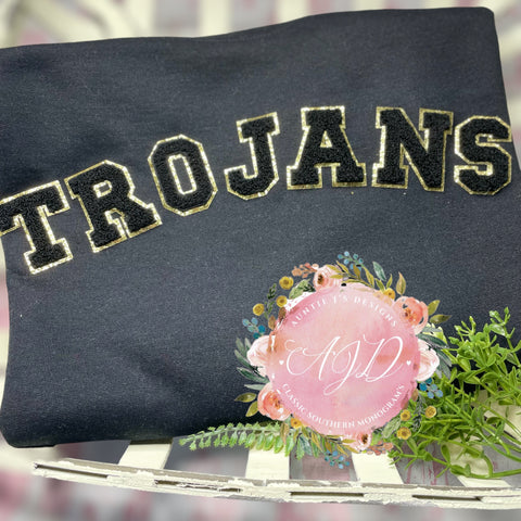 Trojans Chenille Letter Sweatshirt-Sweatshirt-Auntie J's Designs