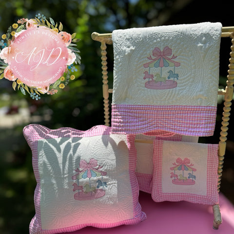 Carousel Girls Heirloom Crib Quilt, Pillow, or Burp Cloth-Quilt-Auntie J's Designs